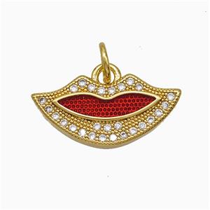 Copper Lips Pendant Pave Zirconia Red Painted 18K Gold Plated, approx 9-18.5mm
