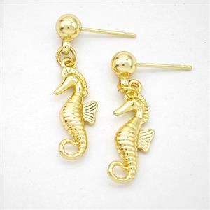 Copper Seahorse Stud Earrings Gold Plated, approx 8-18mm, 5mm