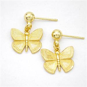 Copper Butterfly Stud Earrings Gold Plated, approx 11.5-15mm, 5mm