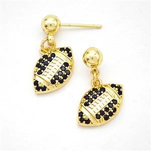 American Football Copper Stud Earrings Pave Zirconia Sports Gold Plated, approx 9-15mm, 5mm
