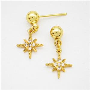 Copper Northstar Stud Earrings Pave Zirconia Gold Plated, approx 10mm, 5mm