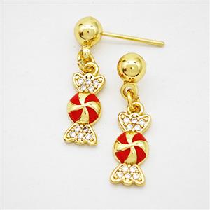 Copper Candy Stud Earrings Red Enamel Gold Plated, approx 6-12mm, 5mm