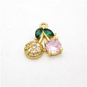 Copper Cherry Pendant Pave Zirconia Gold Plated, approx 11-12mm