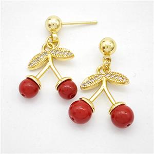 Copper Earring Studs pave zircon, gold plated, approx 15mm, 5mm