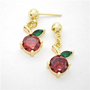 Copper Earring Studs pave zircon, gold plated, approx 8-15mm, 5mm