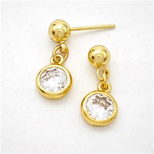 Copper Earring Studs pave zircon, gold plated, approx 8mm, 5mm