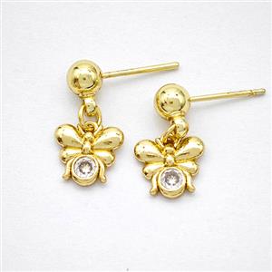 Copper Butterfly Stud Earrings Pave Zirconia Gold Plated, approx 8-9mm, 5mm