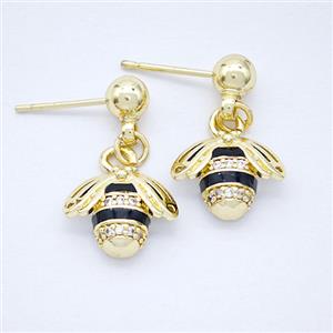 Copper Honeybee Stud Earrings Pave Zirconia Gold Plated, approx 10-12mm, 5mm