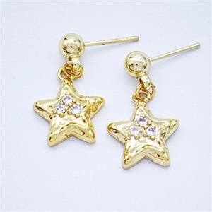 Copper Star Stud Earrings Pave Zirconia Gold Plated, approx 13mm, 5mm
