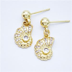 Copper Spiral Shell Stud Earrings Pave Zirconia Gold Plated, approx 10-13mm, 5mm