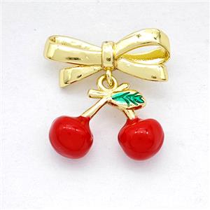 Copper Bowknot And Cherry Earrings Red Enamel Gold Plated, approx 11-15mm, 7-17mm