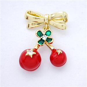 Copper Bowknot And Cherry Earrings Red Enamel Gold Plated, approx 16-18mm, 7-17mm