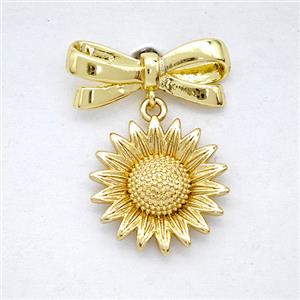 Copper Bowknot And Sunflower Earrings Pave Zirconia Gold Plated, approx 15mm, 7-17mm