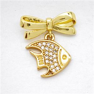 Copper Bowknot And Fish Earrings Pave Zirconia Gold Plated, approx 12mm, 7-17mm