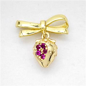 Copper Bowknot And Strawberry Earrings Pave Zirconia Gold Plated, approx 8-10mm, 7-17mm