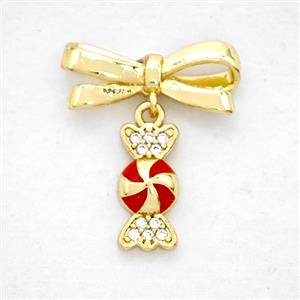 Copper Bowknot And Candy Earrings Pave Zirconia Gold Plated, approx 6-12mm, 7-17mm