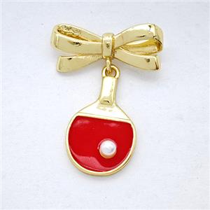 Copper Bowknot And Table Tennis Rackets Earrings Red Enamel Gold Plated, approx 11-15mm, 7-17mm