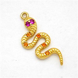 Copper Snake Pendant Pave Zirconia Gold Plated, approx 8-18mm