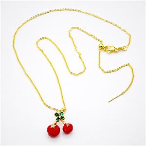 Copper Cherry Necklace Red Enamel Gold Plated, approx 16-17mm, 46cm length
