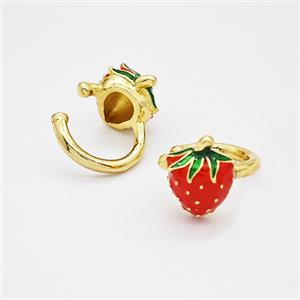 Copper Strawberry Clip Earrings Red Enamel Gold Plated, approx 9-12mm, 12mm dia