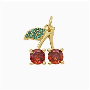 Copper Cherry Pendant Pave Zirconia Gold Plated, approx 12-14mm
