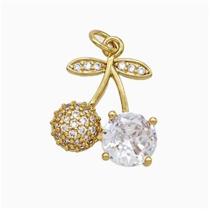 Copper Cherry Pendant Pave Zirconia Gold Plated, approx 16mm