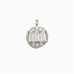 Copper Circle Pendant Pave Zirconia Platinum Plated, approx 6.5mm dia