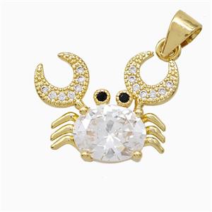 Copper Crab Pendant Pave Crystal Glass Gold Plated, approx 14-18mm