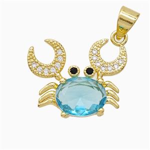 Copper Crab Pendant Pave Crystal Glass Gold Plated, approx 14-18mm