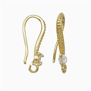 Copper Hook Earrings Pave Zirconia Gold Plated, approx 8-17mm