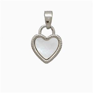 Copper Heart Pendant Pave Shell Platinum Plated, approx 10mm