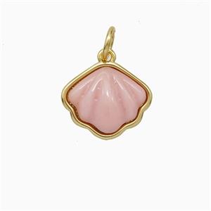Copper Scallop Pendant Pave Shell Gold Plated, approx 12-13mm