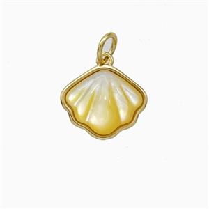 Copper Scallop Pendant Pave Shell Gold Plated, approx 12-13mm