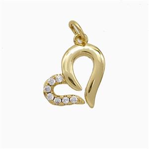 Copper Heart Pendant Pave Zirconia Gold Plated, approx 11-15mm