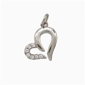 Copper Heart Pendant Pave Zirconia Platinum Plated, approx 11-15mm