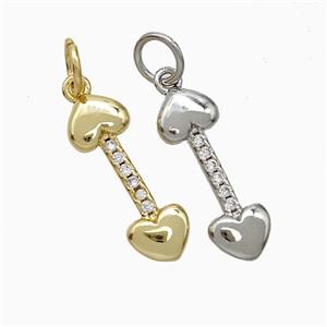 Copper Dogbone Pendant Pave Zirconia Heart Mixed, approx 5.5-16mm