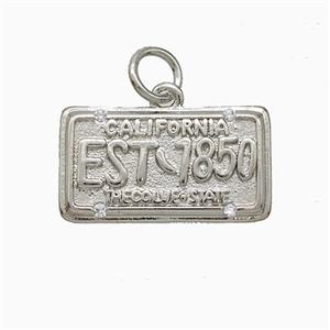 California Nameplate Charms Copper Pendant Pave Zirconia EST1850 Platinum Plated, approx 10-18mm