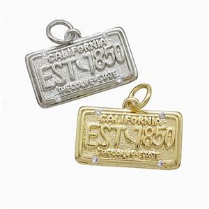 California Nameplate Charms Copper Pendant Pave Zirconia EST1850 Mixed, approx 10-18mm