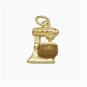 Coffee Machine Charms Copper Pendant Enamel Gold Plated, approx 10-12mm