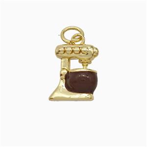Coffee Machine Charms Copper Pendant Enamel Gold Plated, approx 10-12mm
