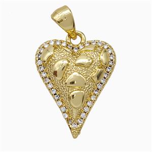 Copper Heart Pendant Pave Zirconia Hammered Gold Plated, approx 15-18mm