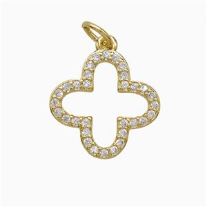 Copper Clover Pendant Pave Zirconia Gold Plated, approx 15mm