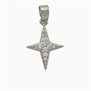Copper NorthStar Pendant Pave Zirconia Platinum Plated, approx 12-15mm