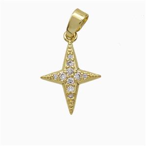 Copper NorthStar Pendant Pave Zirconia Gold Plated, approx 12-15mm