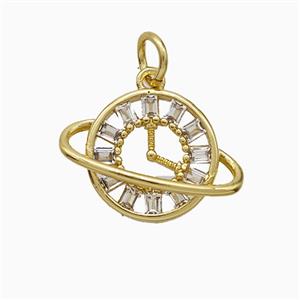Copper Planet Pendant Pave Zirconia Gold Plated, approx 12-16mm