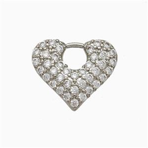 Copper Heart Pendant Pave Zirconia Platinum Plated, approx 14-16.5mm