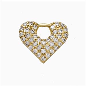 Copper Heart Pendant Pave Zirconia Gold Plated, approx 14-16.5mm