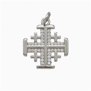 Copper Cross Pendant Pave Zirconia Platinum Plated, approx 16mm