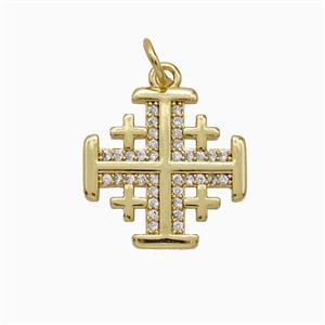 Copper Cross Pendant Pave Zirconia Gold Plated, approx 16mm