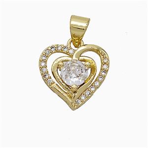 Copper Heart Pendant Pave Zirconia Gold Plated, approx 13.5mm
